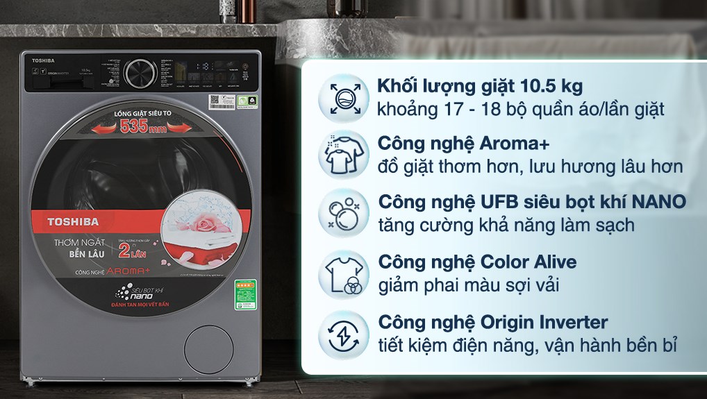 Máy giặt TOSHIBA Lồng ngang Inverter 10,5 kg TW-T25BU115MWV(MG)